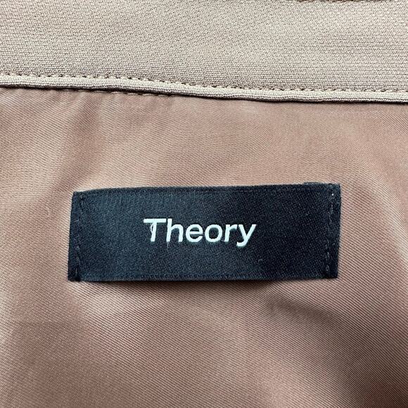 Theory Trench Coat Women Large Tan Overcoat Quiet Luxury Career Preppy Neutral - Picture 10 of 16